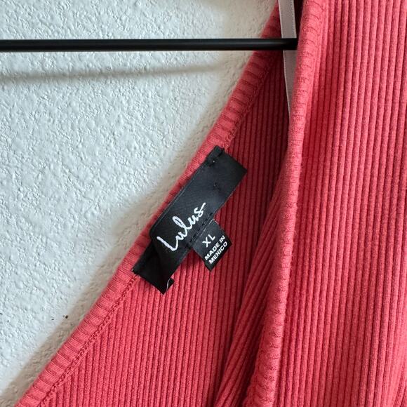 Lulu’s Pink Ribbed Knit Surplice Bodysuit Women's XL - Picture 3 of 6